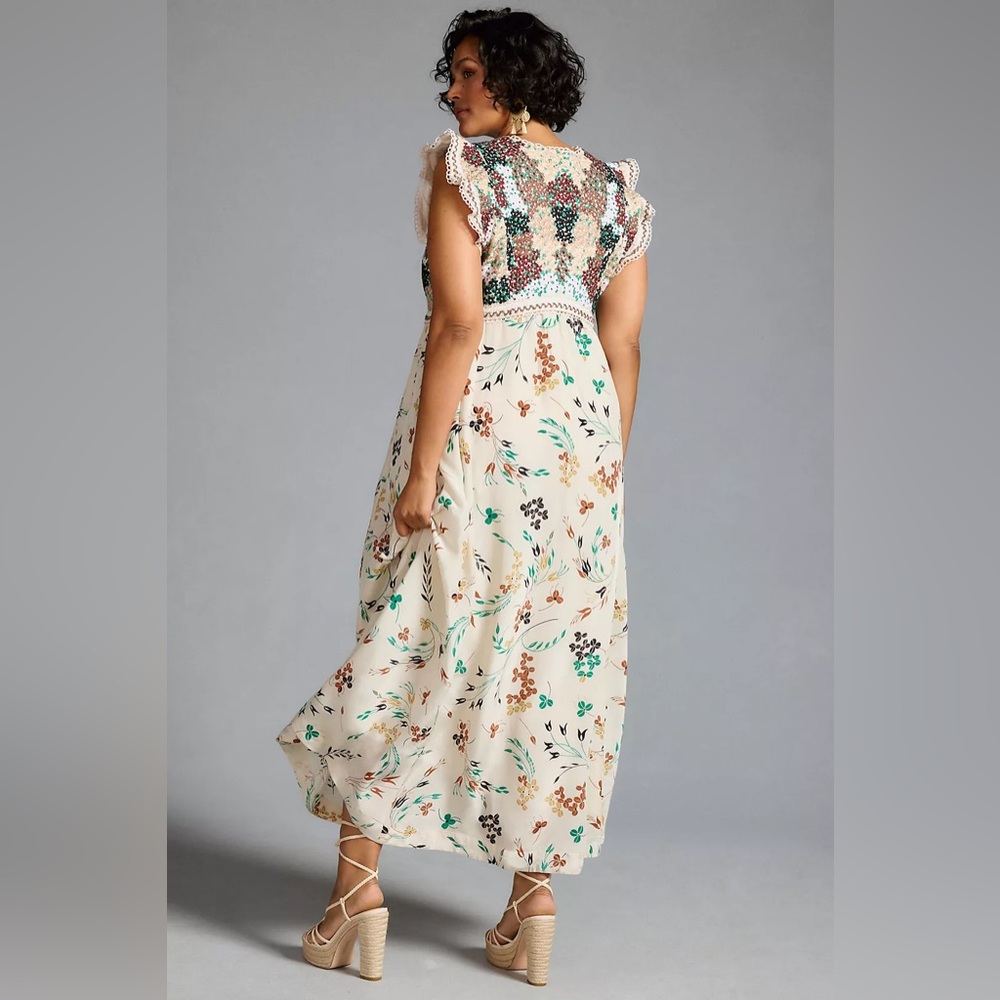 Anthropologie Floral Maxi Dress with Crochet Detail - Picture 4 of 10